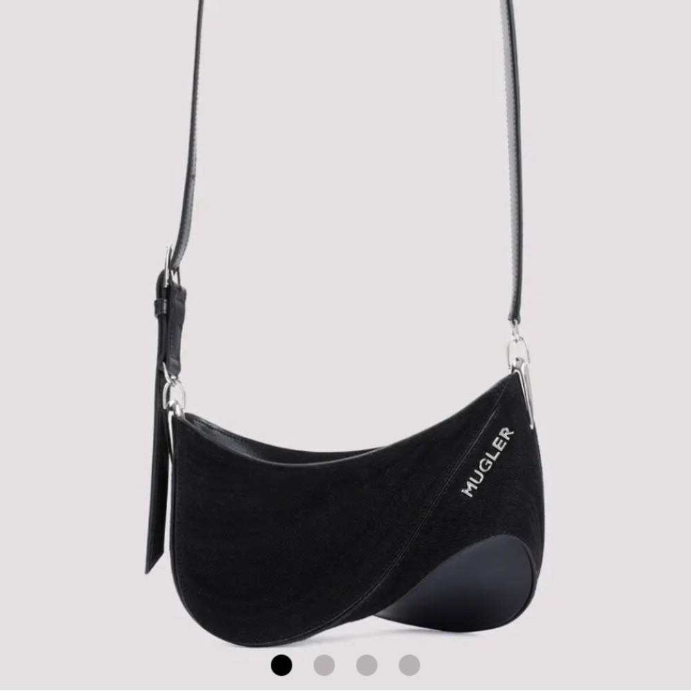 Mugler Small Spiral Curve Black denim Shoulder Bag